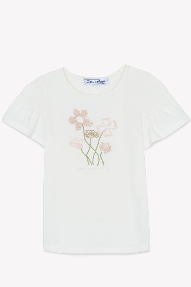 Çiçek Baskılı T-Shirt Nacre - 4Y