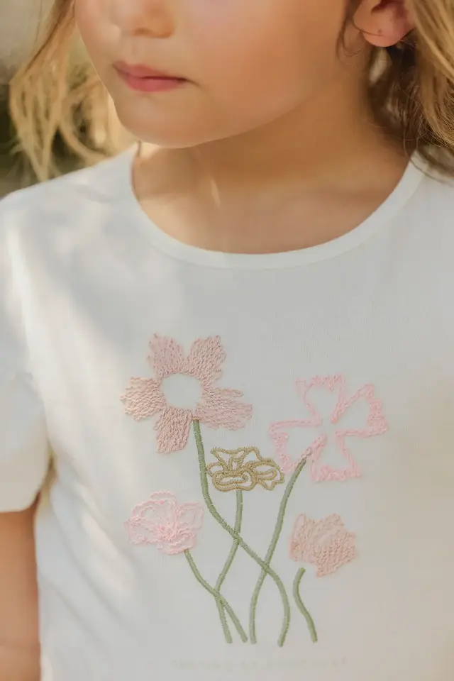 Çiçek Baskılı T-Shirt Nacre - 4Y