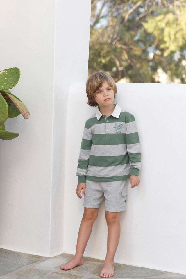 Uzun Kollu Polo T-Shirt Kaki - 6Y