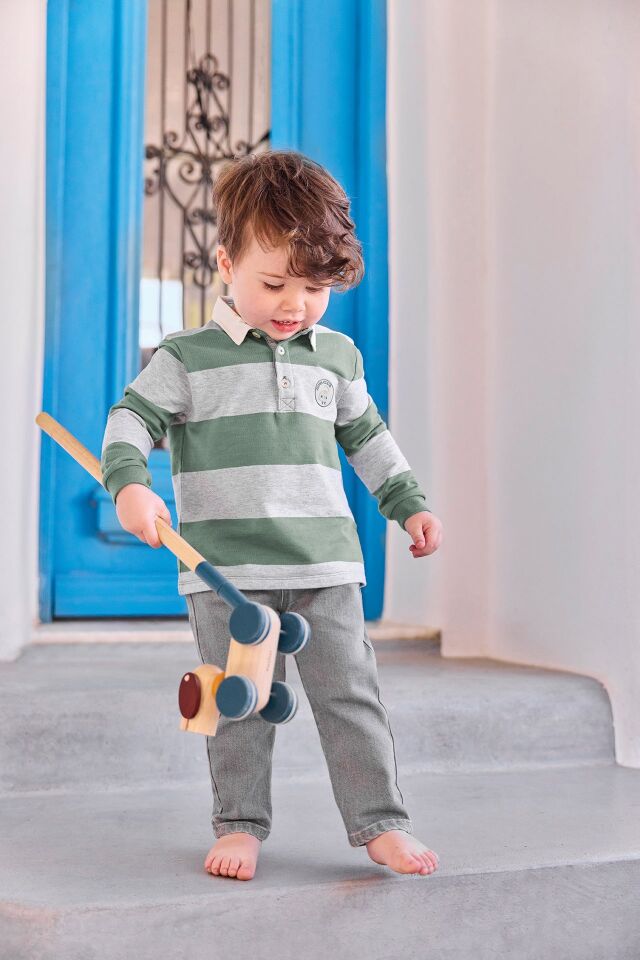 Uzun Kollu Polo T-Shirt Mavi - 4Y
